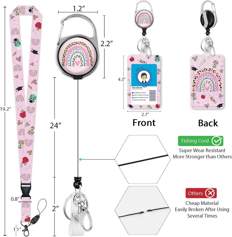 GIANCOMICS Rainbow Teacher Lanyards for Id Badges, Cute Badge Reel Heavy Duty with Carabiner Clip, Fashionable ID Badge Holder with Breakaway Lanyard, Teacher Nurse Office Christmas Gifts - Image 4